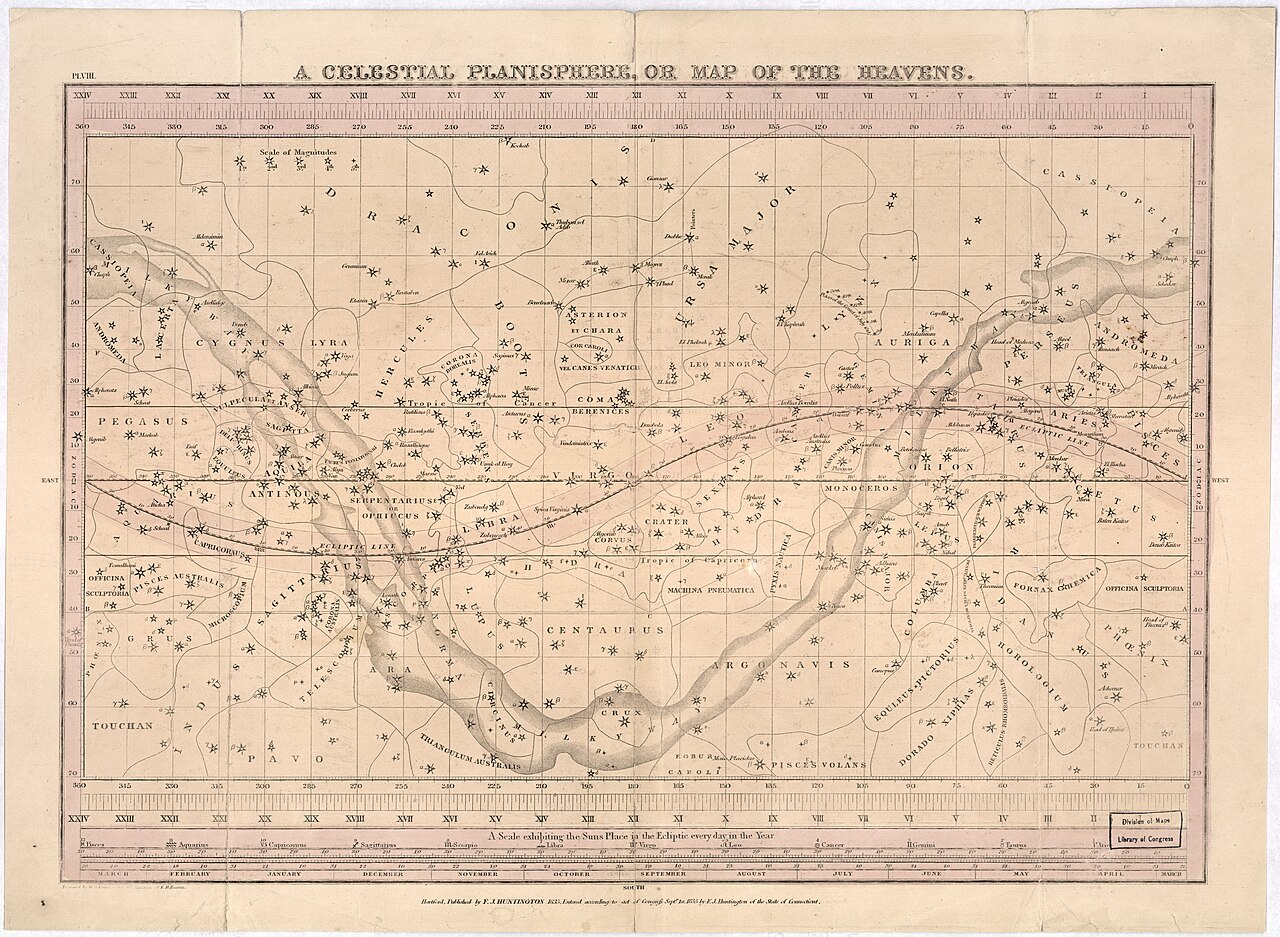 A celestial planisphere, or map of the heavens — the sky charted the way a coast is.