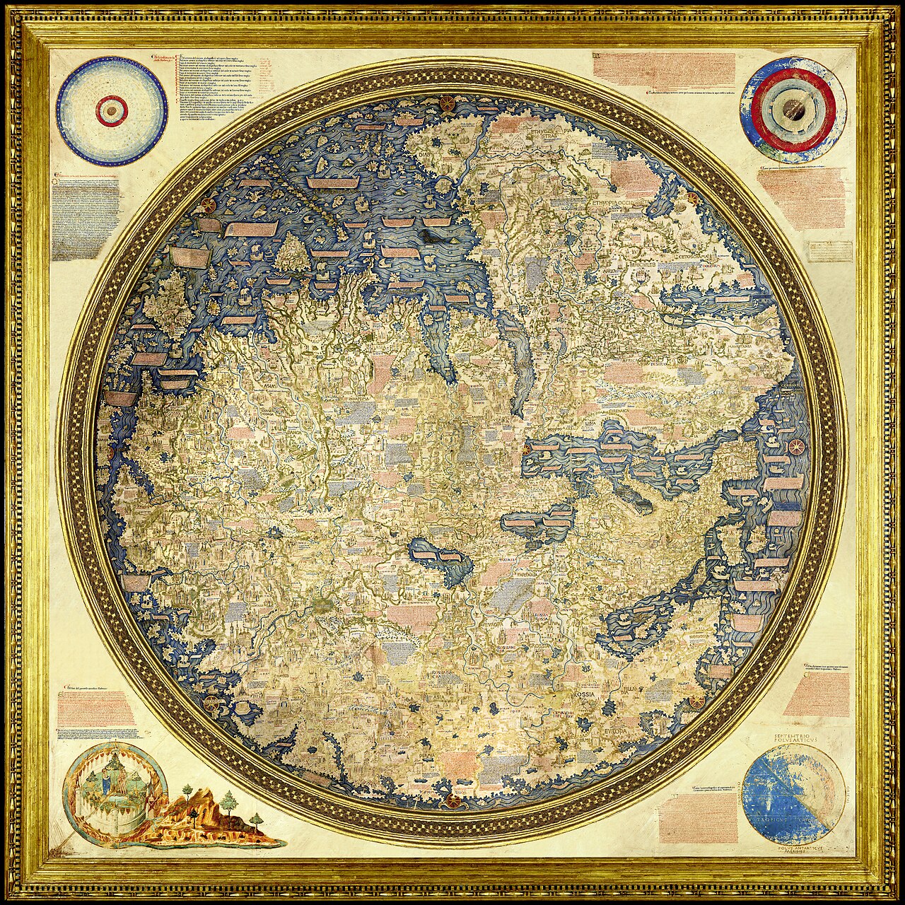 The Fra Mauro world map, drawn south-up in Venice a generation before the Portuguese rounded the Cape — as the Arab cartographers it borrowed from drew theirs.